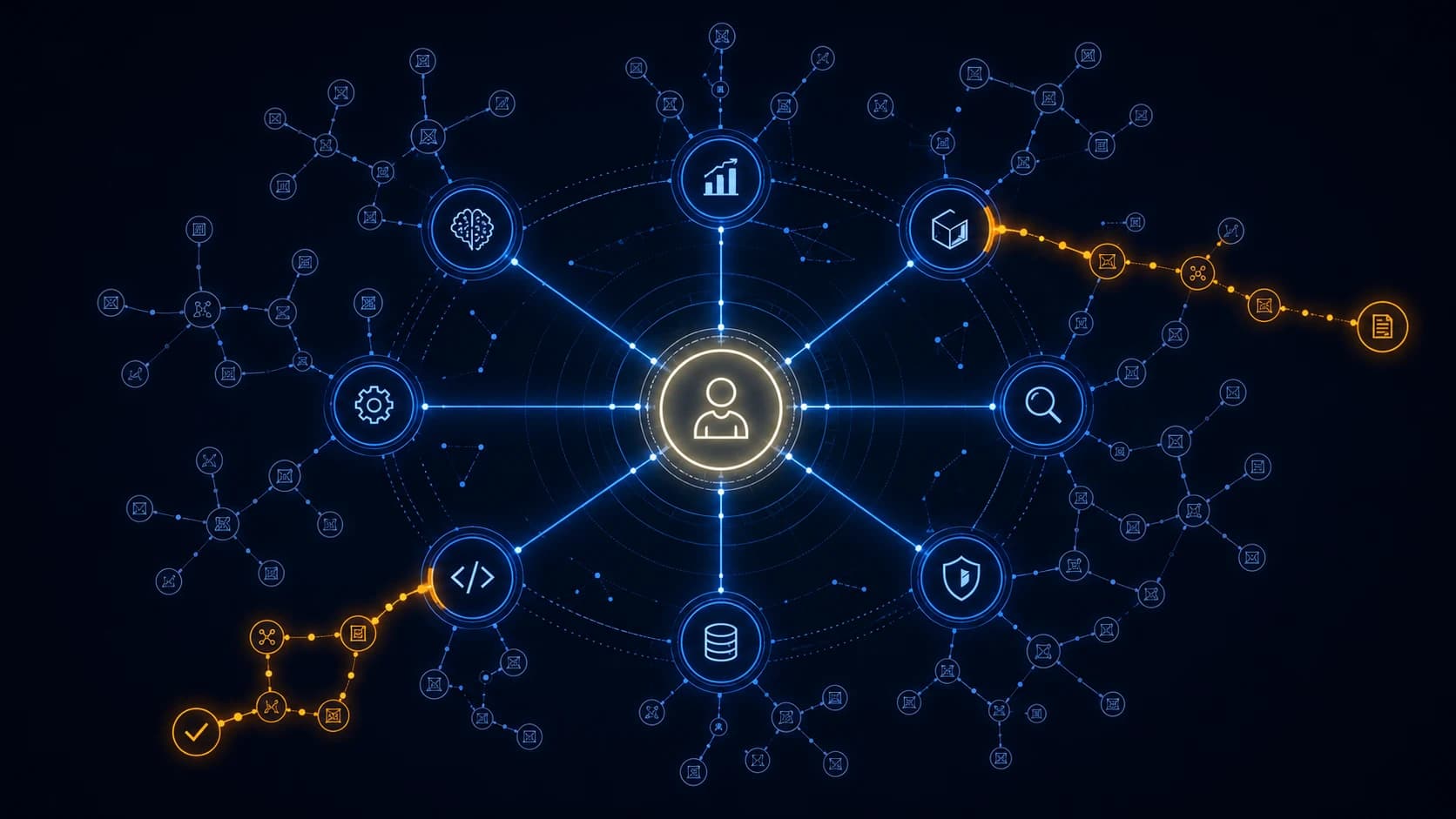 Abstract illustration representing autonomous AI agents and workflow automation
